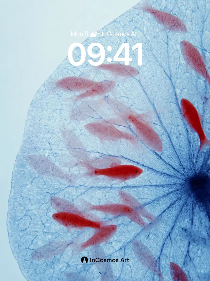 Serene Vein Wallpaper with Floating Fish