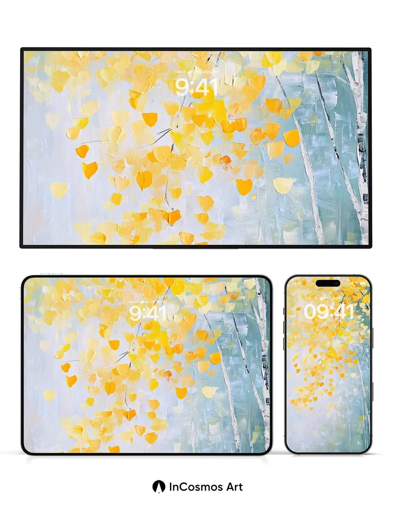 Golden Whisper Wallpaper with Birch Echoes