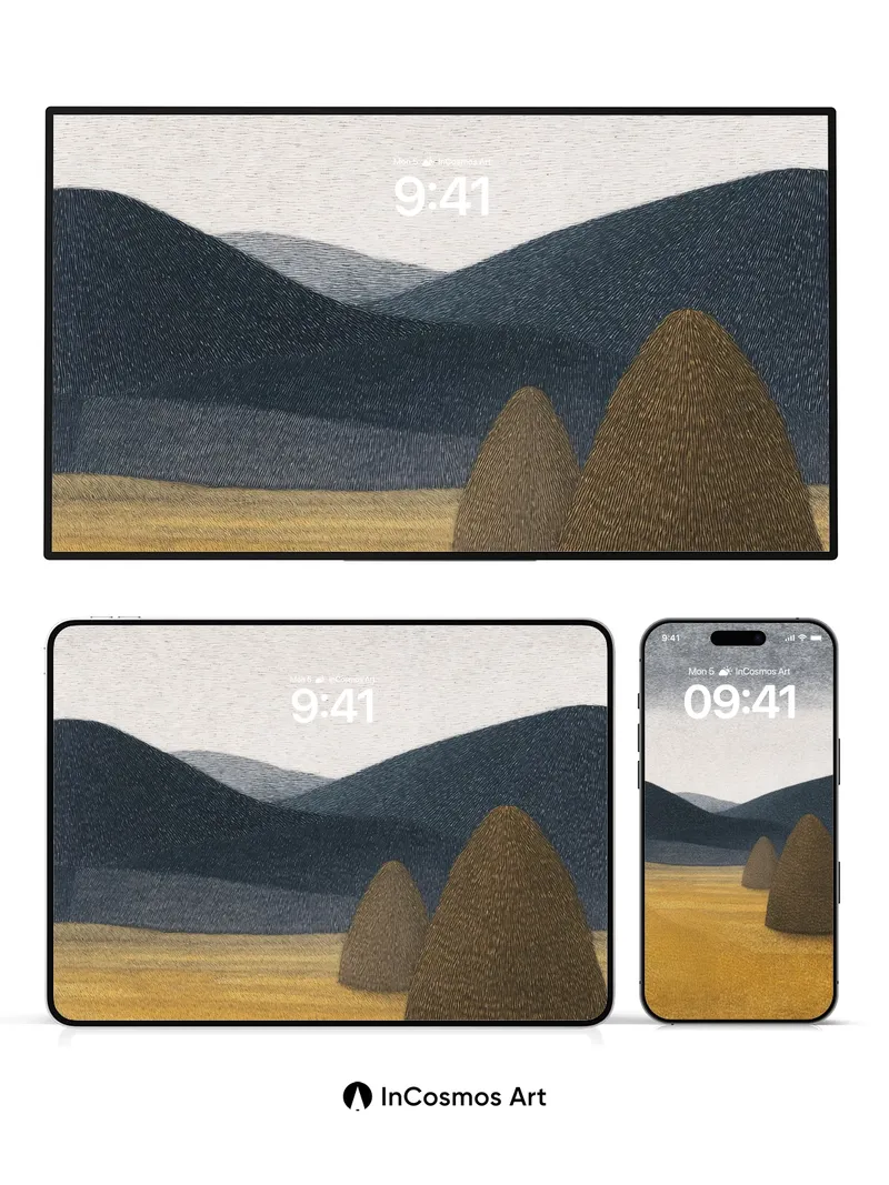 Serenity in Stubble Wallpaper with Distant Peaks