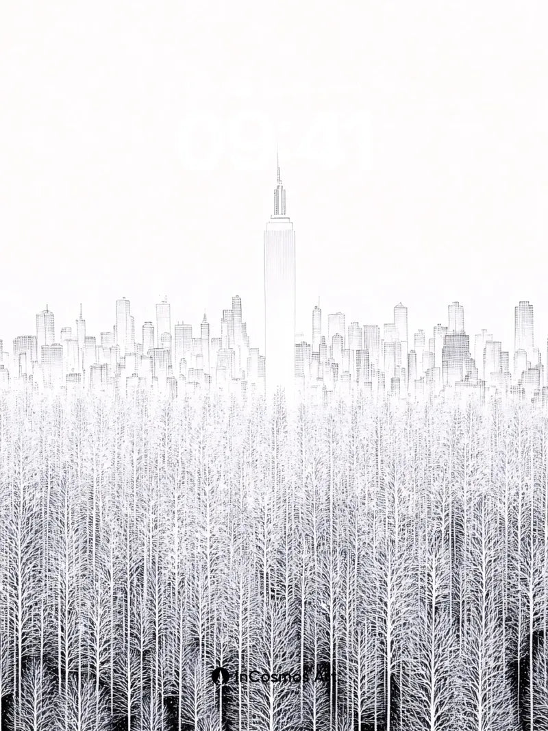 Frost Forest Wallpaper with City Horizon