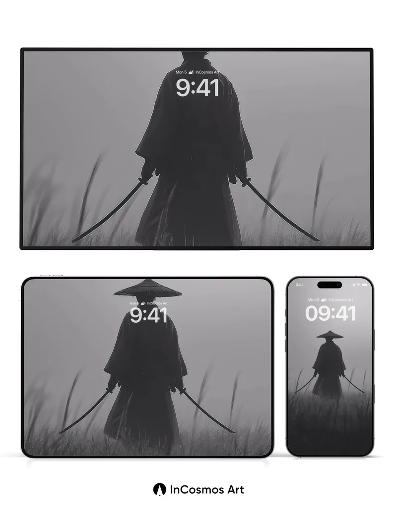 Silent Ronin Wallpaper in Foggy Stillness