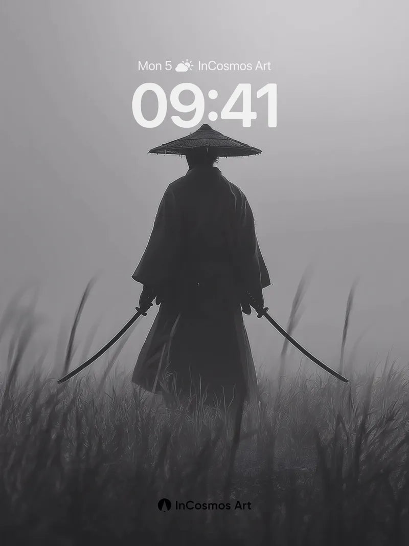 Silent Ronin Wallpaper in Foggy Stillness