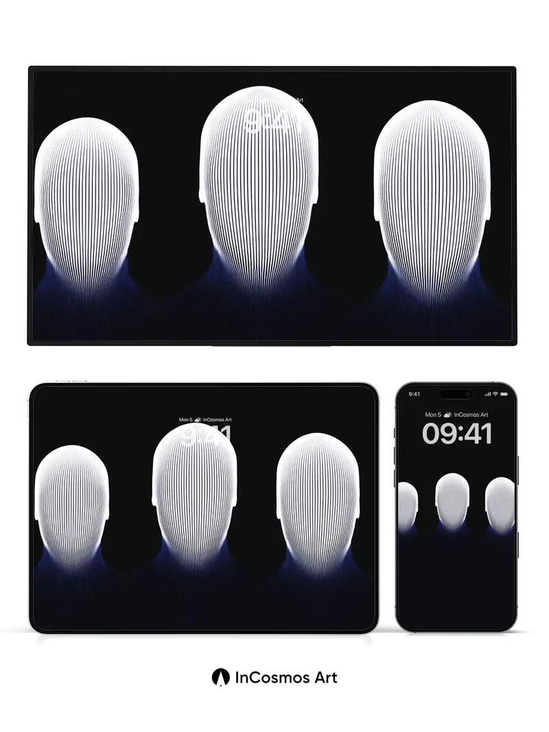 Silent Echoes Wallpaper with Light-Carved Heads