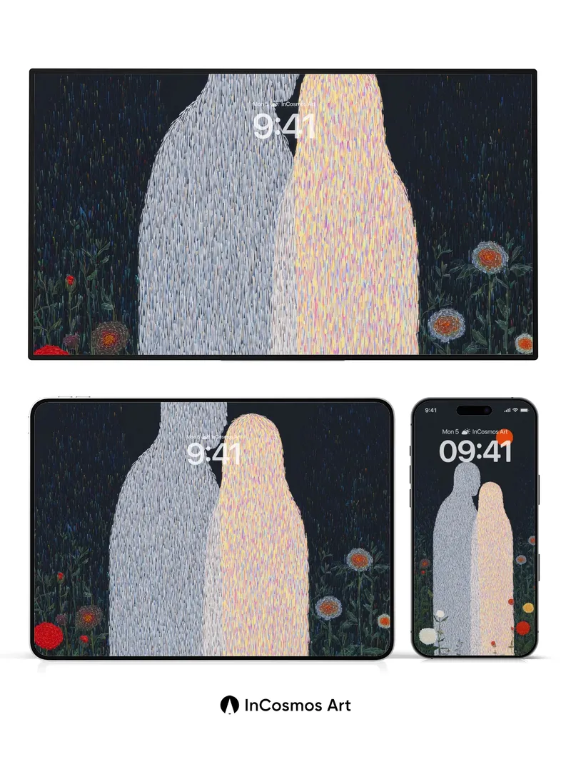 Whispering Silhouettes Wallpaper with Stitched Light