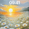 Golden Hush Daisy Field Wallpaper with Sunset Breath wallpaper for iPhone, iPad & Mac