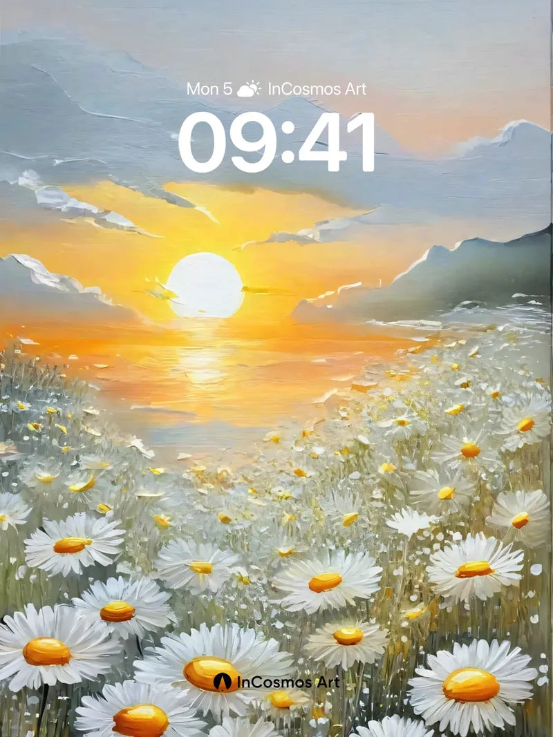 Golden Hush Daisy Field Wallpaper with Sunset Breath wallpaper for iPhone, iPad & Mac