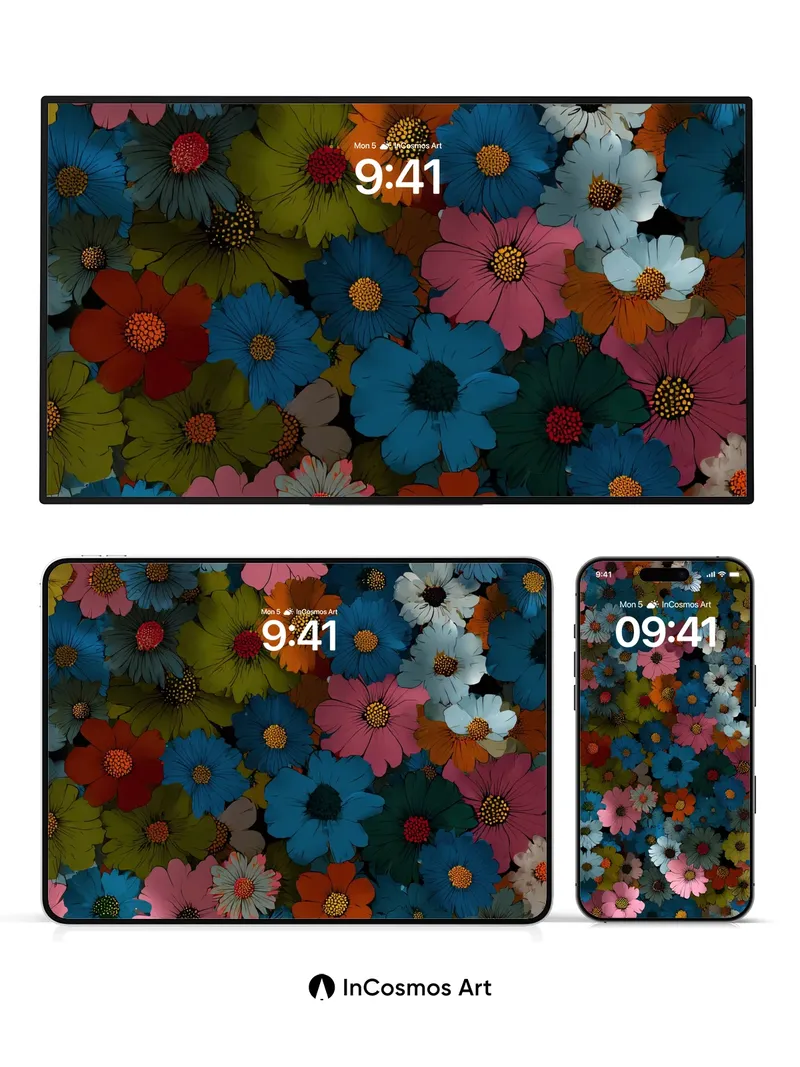 Chromatic Bloom Wallpaper with Velvet Petals