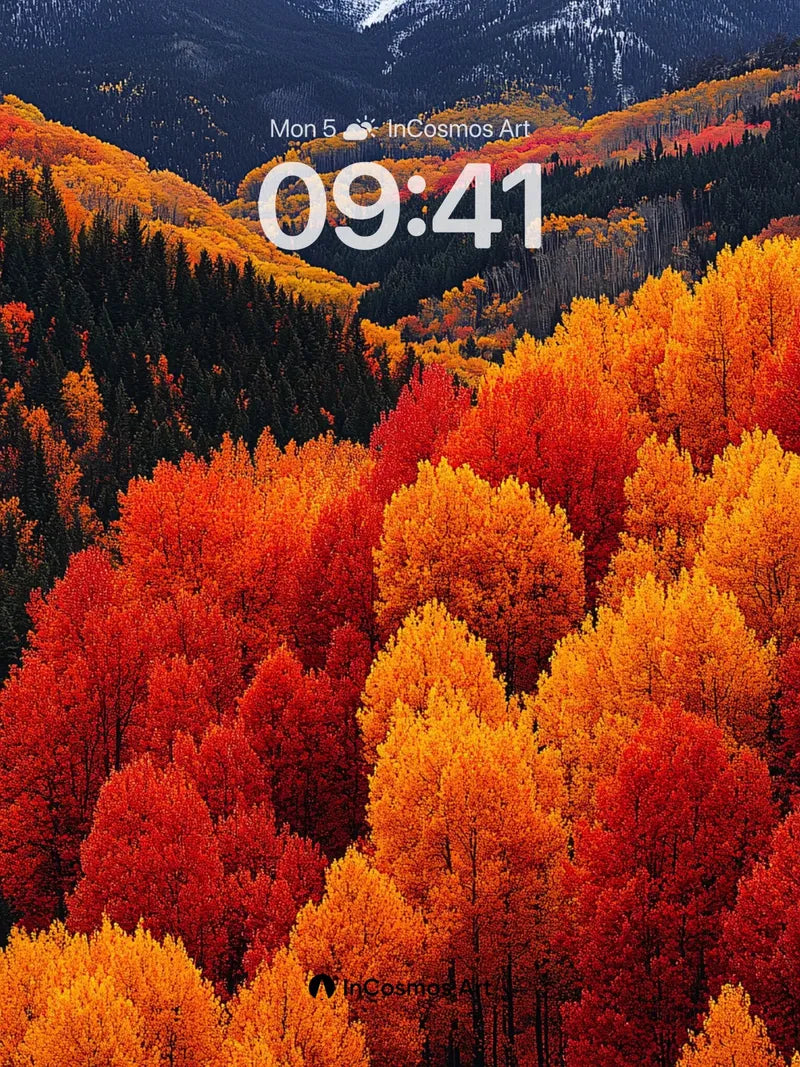 Autumn Flame Wallpaper with Snow-Crowned Peaks