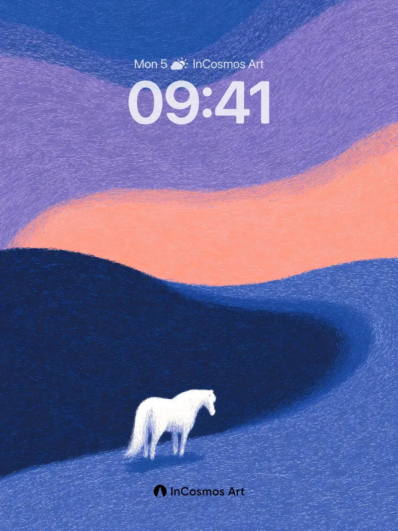 Solitary White Horse Wallpaper in Abstract Waves wallpaper for iPhone, iPad & Mac
