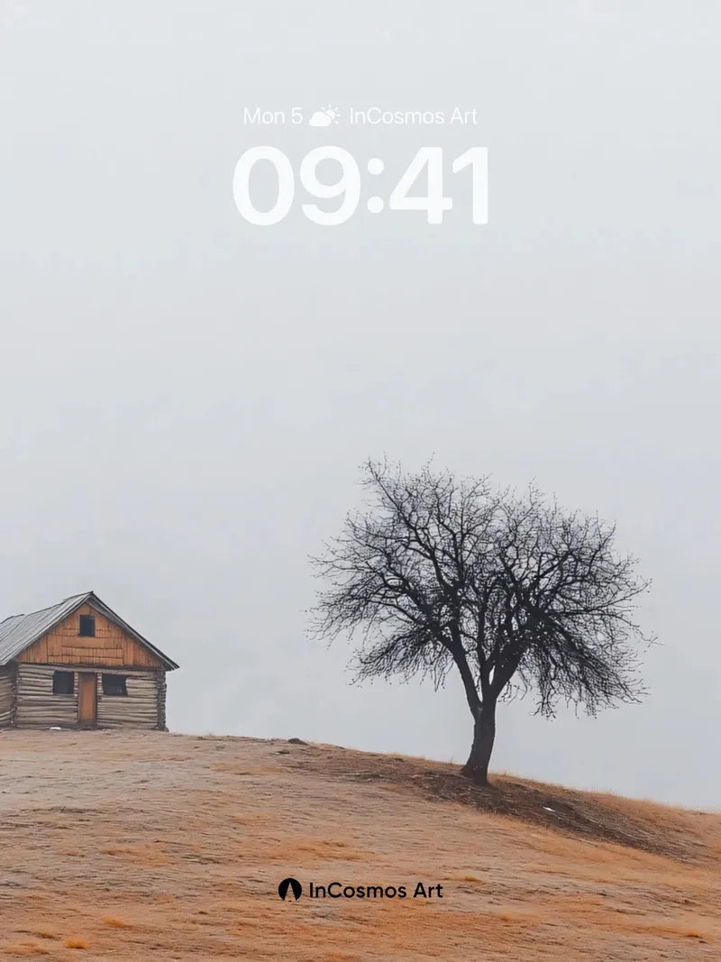 Solitary Stillness Wallpaper with Fog-Whispered Hills