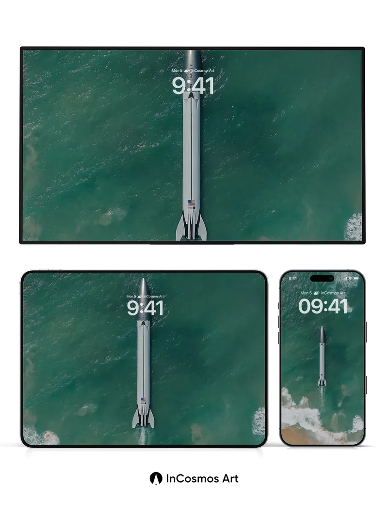 Oceanic Launch Wallpaper with Celestial Trajectory