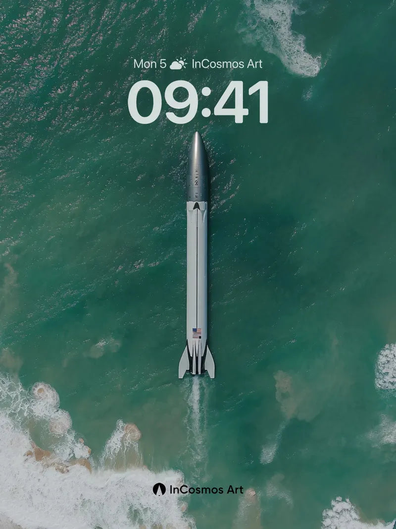 Oceanic Launch Wallpaper with Celestial Trajectory