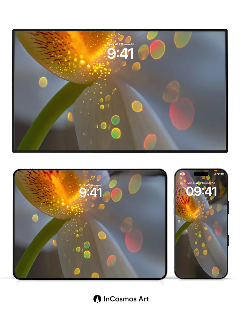 Luminous Orchid Wallpaper with Floating Light Particles