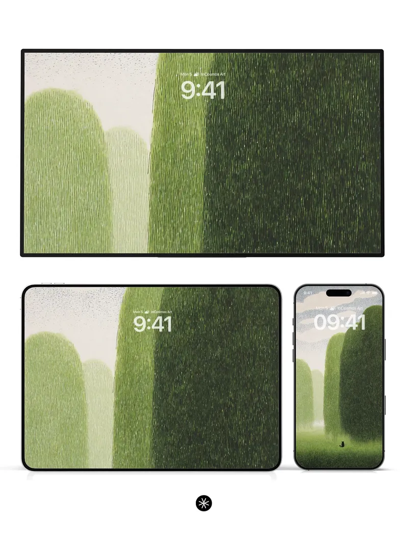 Serene Green Grove Wallpaper with Solitary Cat