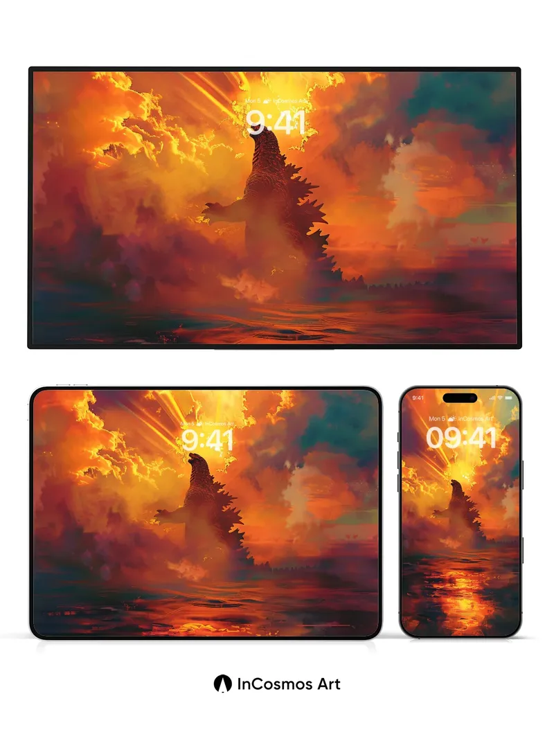 Apocalyptic Sunrise Wallpaper with Titan Silhouette