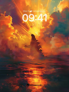 Apocalyptic Sunrise Wallpaper with Titan Silhouette, iPhone Duo cover screen