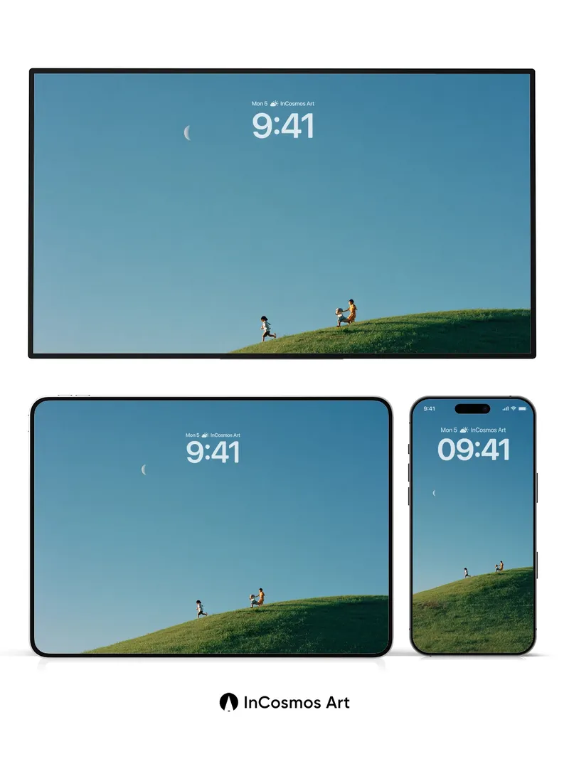 Serenity Slope Wallpaper with Crescent Moon