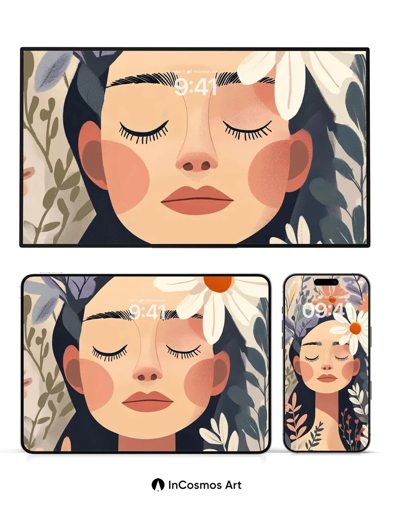Serene Bloom Wallpaper with Daisy Crown