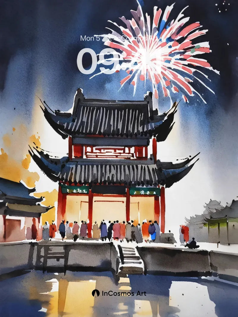 Firework Reverie Wallpaper with Reflections of Joy