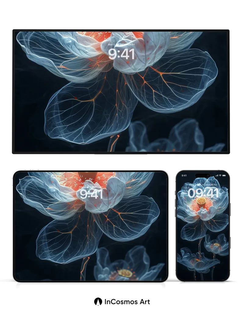 Luminous Veil Wallpaper with Bioluminescent Petals