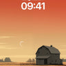 Crimson Hush Barn Wallpaper with Crescent Moon wallpaper for iPhone, iPad & Mac