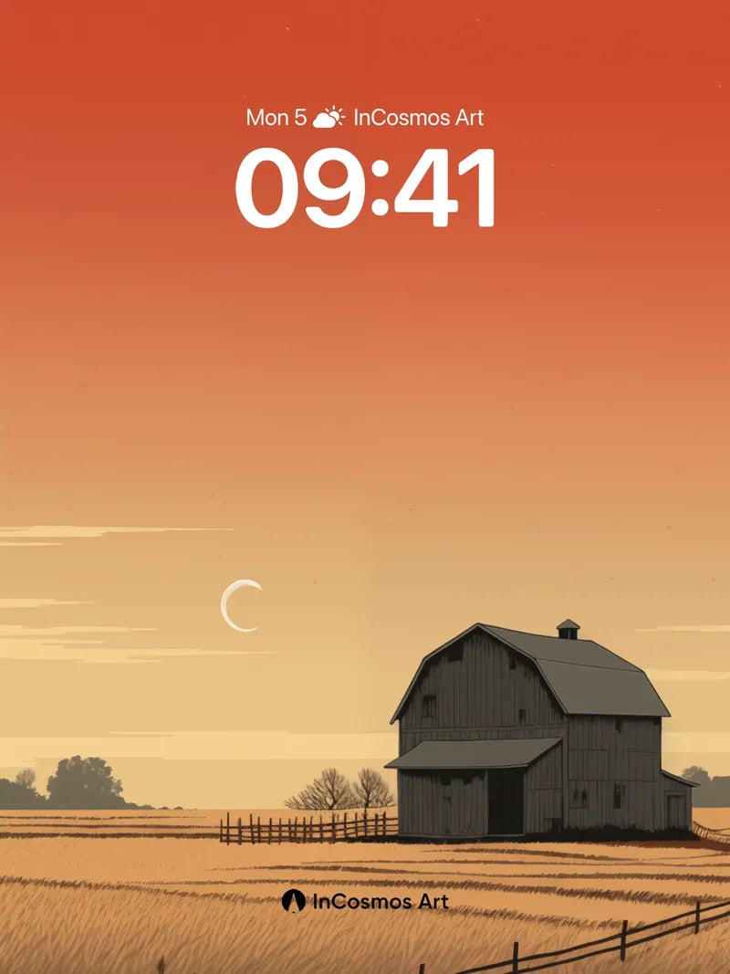 Crimson Hush Barn Wallpaper with Crescent Moon