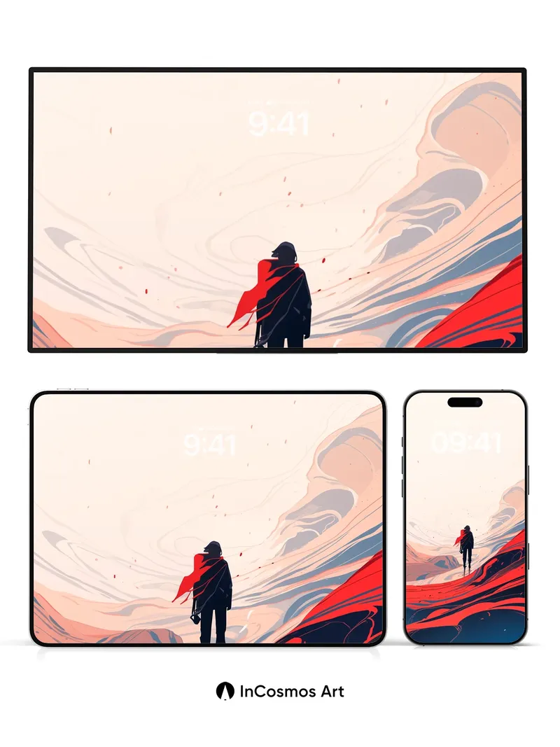 Surreal Horizon Wallpaper with Crimson Flow