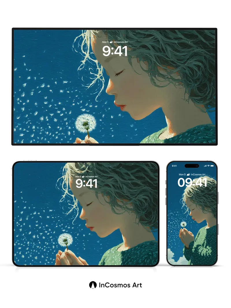 Whispering Dandelion Wallpaper with Sky-Blue Hush