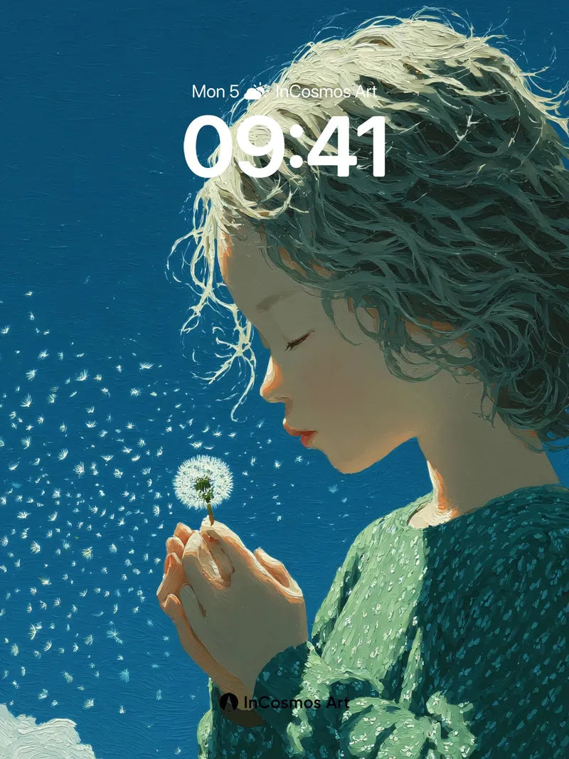 Whispering Dandelion Wallpaper with Sky-Blue Hush