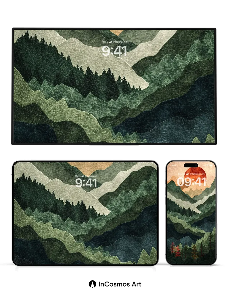 Crimson Horizon Wallpaper with Mountain Echoes