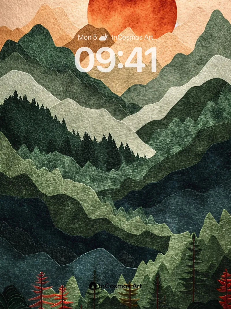 Crimson Horizon Wallpaper with Mountain Echoes