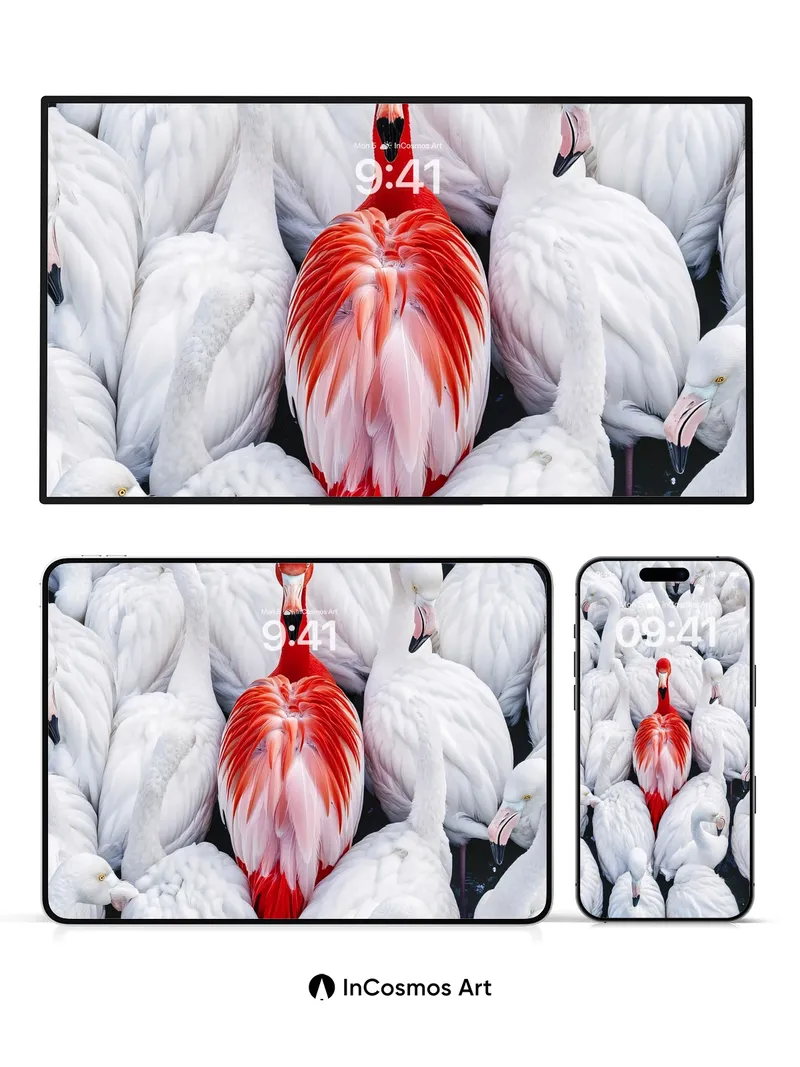 Crimson Solitude Wallpaper Among White Feathers