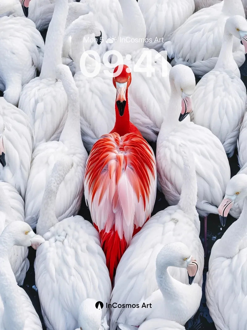 Crimson Solitude Wallpaper Among White Feathers