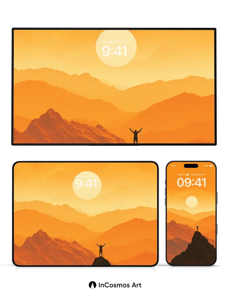 Golden Summit Wallpaper with Silhouetted Triumph