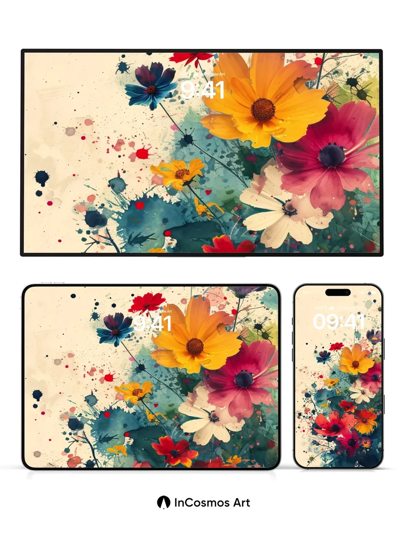 Wild Bloom Wallpaper with Ink Spatter Echo