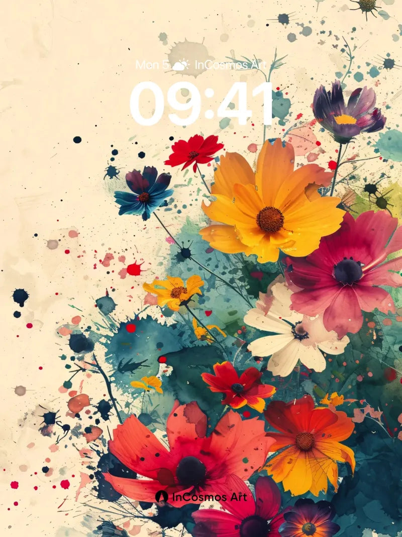 Wild Bloom Wallpaper with Ink Spatter Echo