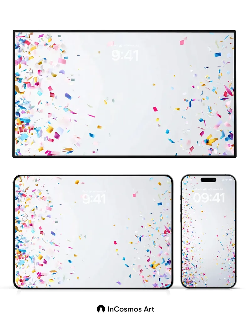 Floating Joy Wallpaper with Confetti Cascade