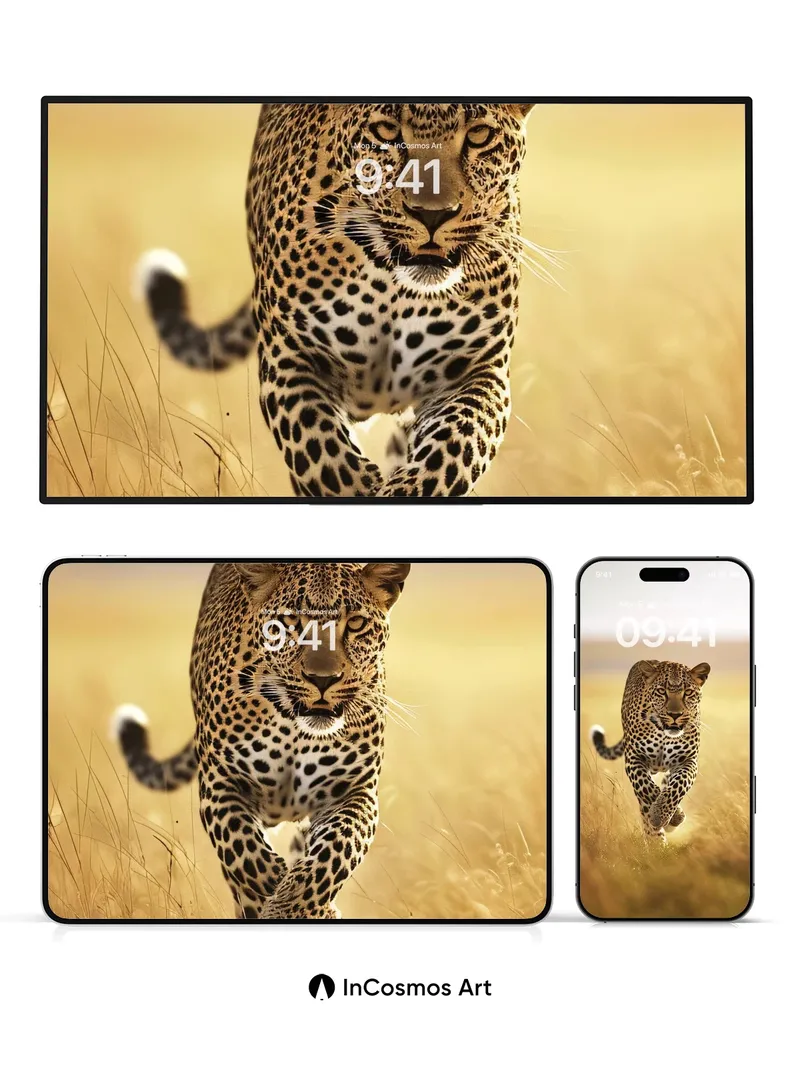 Golden Chase Wallpaper with Leopard's Gaze