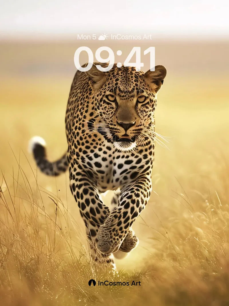 Golden Chase Wallpaper with Leopard's Gaze