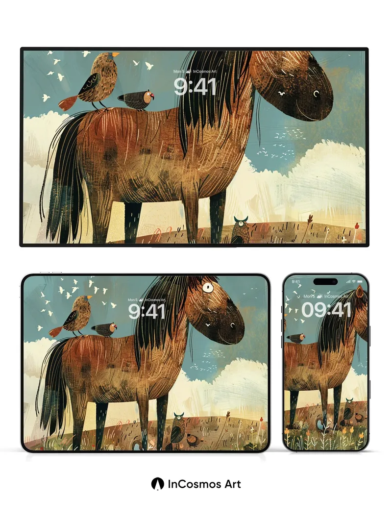 Whispering Meadow Wallpaper with Feathered Friends