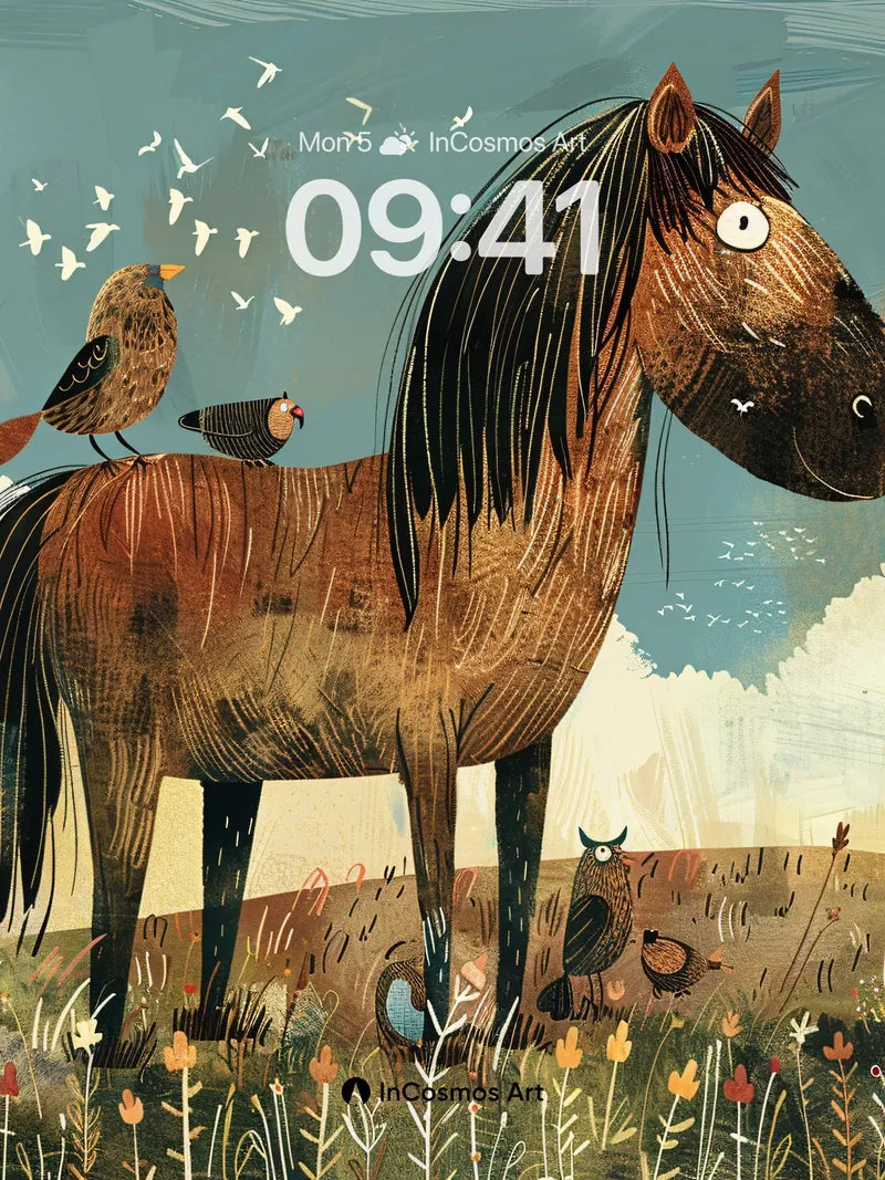 Whispering Meadow Wallpaper with Feathered Friends