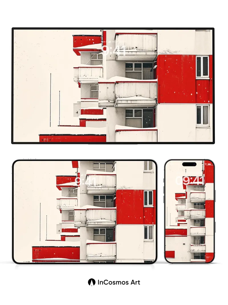 Frozen Geometry Wallpaper with Snow-Covered Balconies