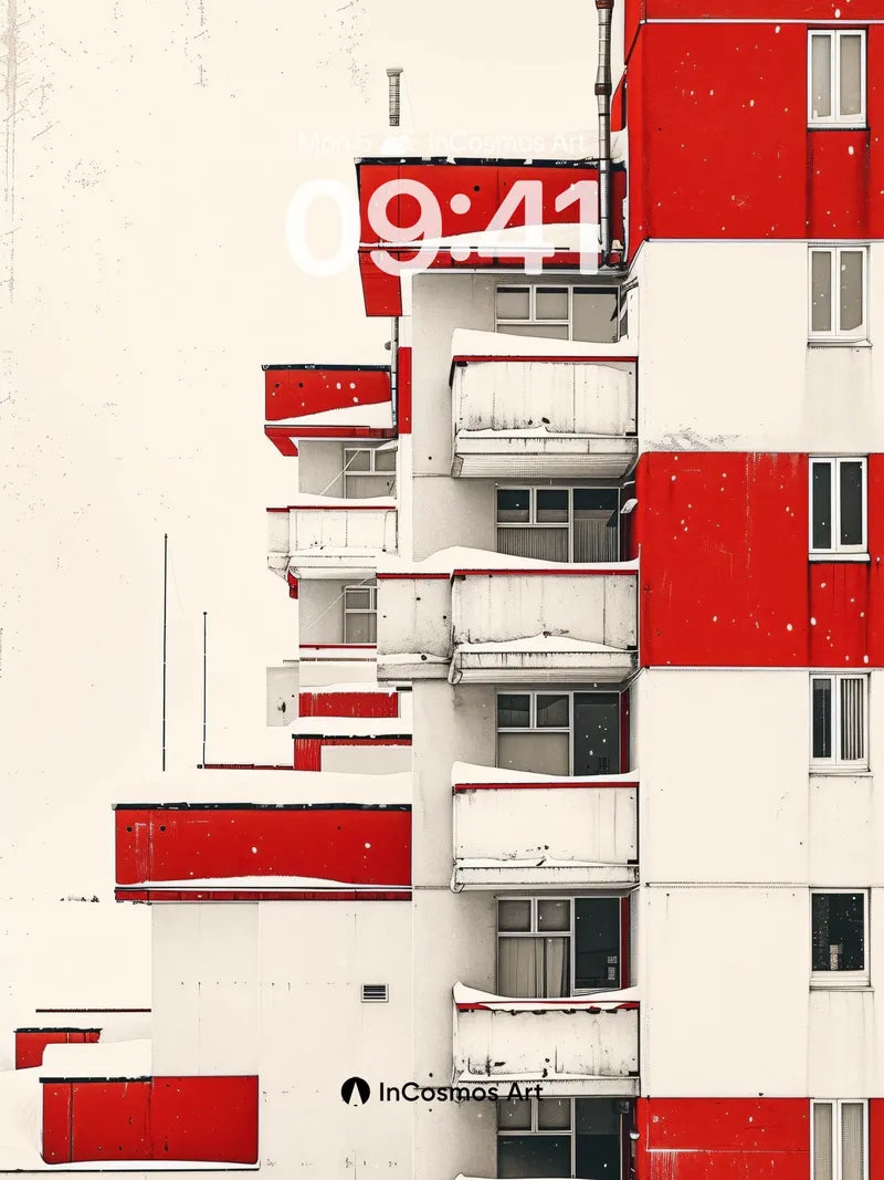 Frozen Geometry Wallpaper with Snow-Covered Balconies