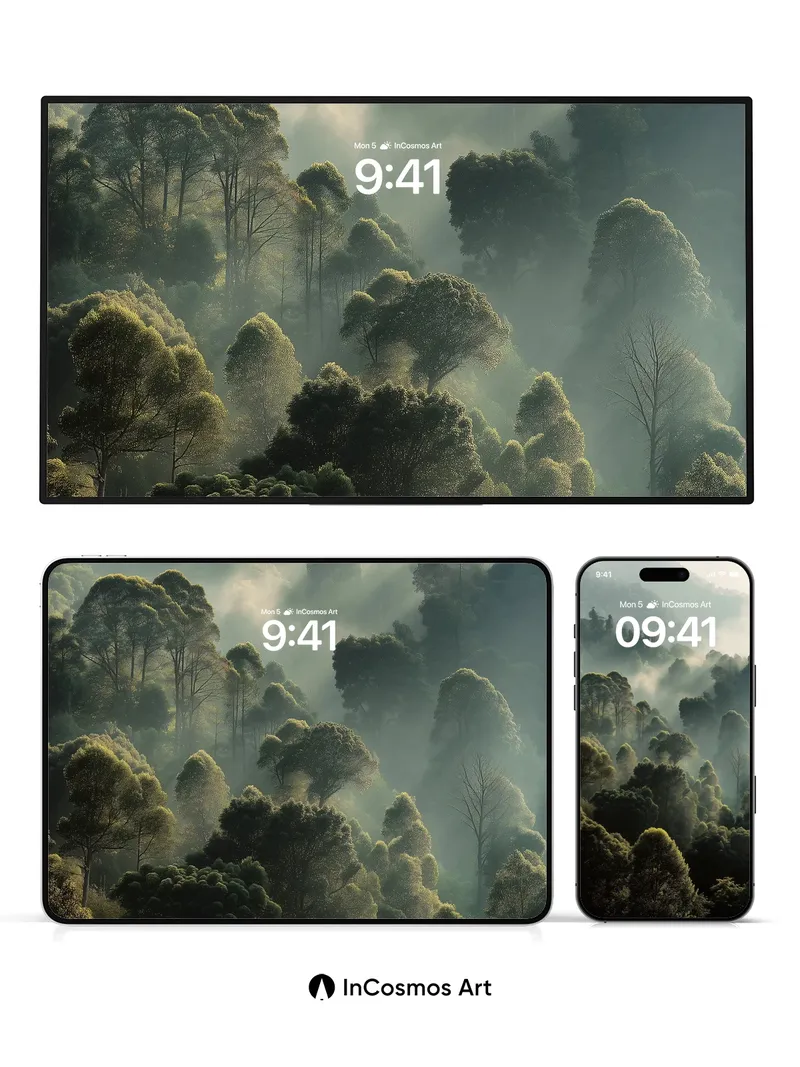 Mist-Cradled Forest Wallpaper with Sunlight Whispers
