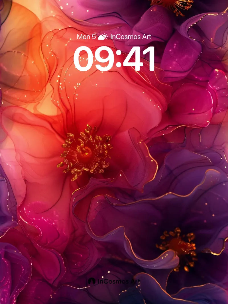 Luminous Petal Wallpaper with Golden Veins