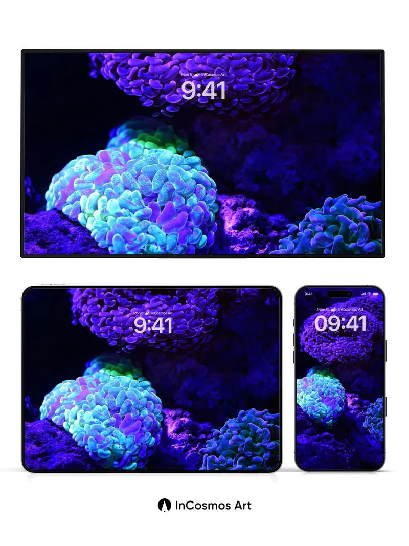 Luminous Reef Wallpaper with Bioluminescent Hues