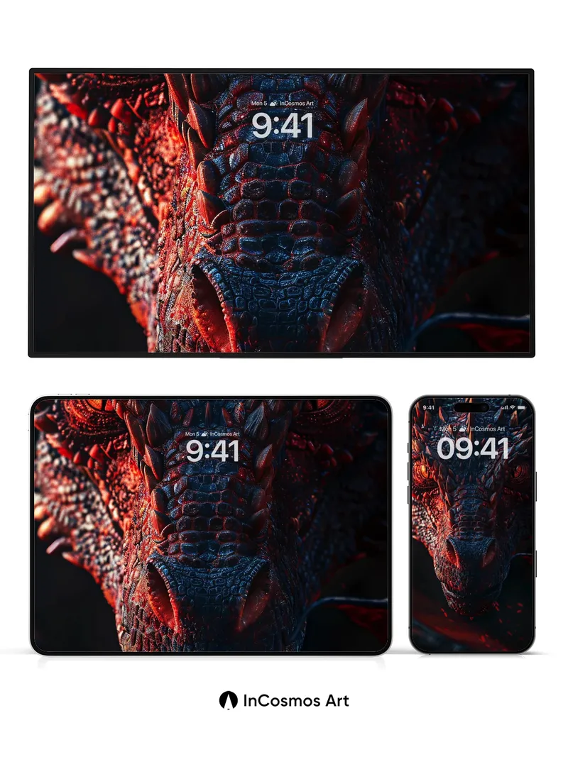 Fiery Dragon Head Wallpaper with Glowing Scales