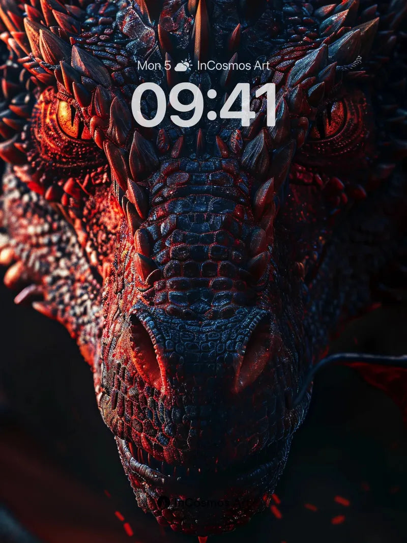 Fiery Dragon Head Wallpaper with Glowing Scales