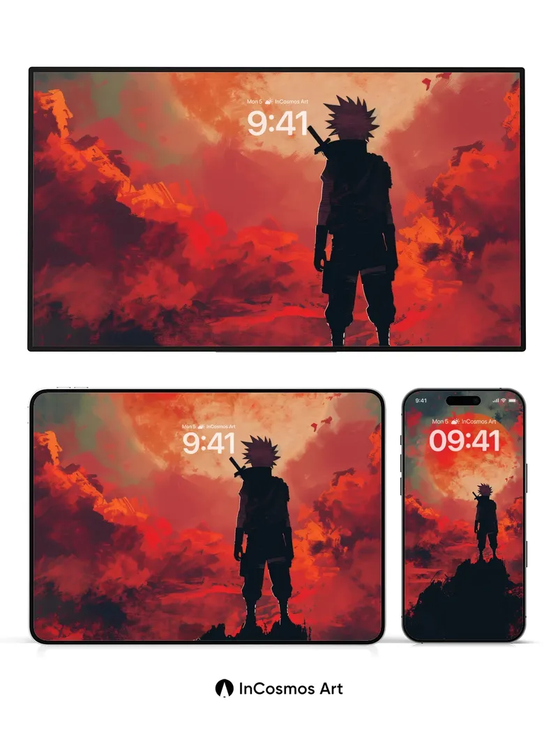 Crimson Horizon Wallpaper with Spiky Silhouette