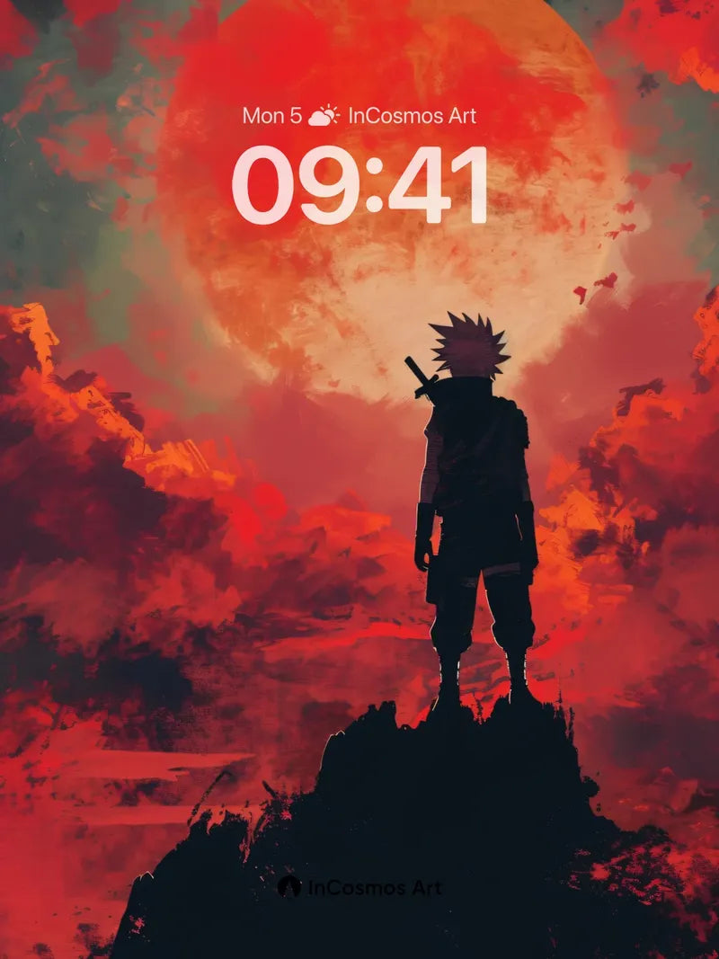 Crimson Horizon Wallpaper with Spiky Silhouette